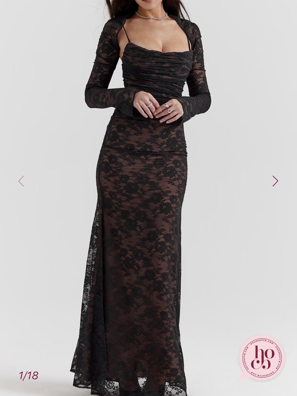 Sz XL - House of CB “Artemis” - Lace Overlay Long Sleeve Black Dress - Picture 1 of 4